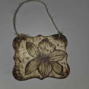 Hand Crafted- Floral Lily Wood Burned Hanging Decor